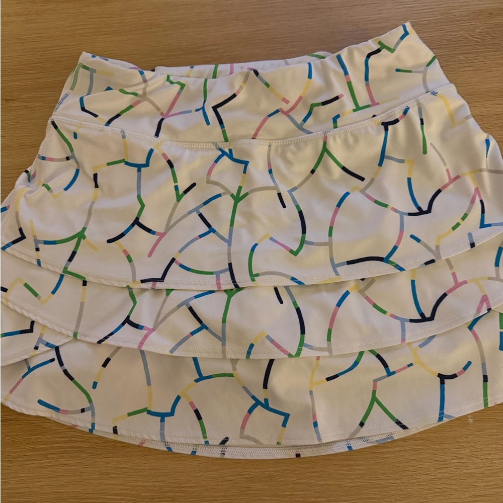 Athleta Girl White Swing Skort with Multicolor Lines